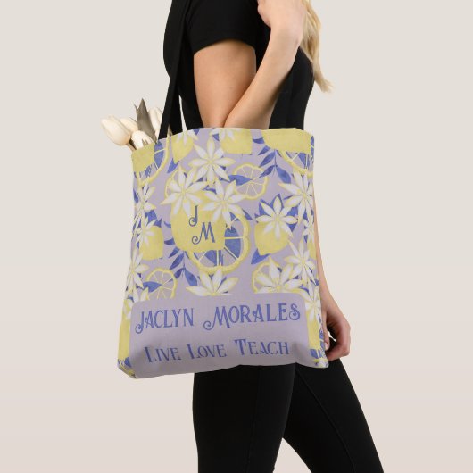 Gepersonaliseerde Live Love Teach Waterverf Lemon Tote Bag (Dichtbij)