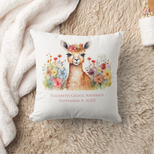 Gepersonaliseerde Llama Wildflower Waterverf Baby Kussen (Deken)