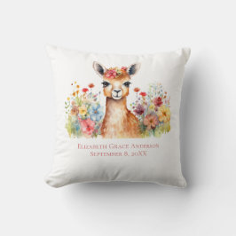 Gepersonaliseerde Llama Wildflower Waterverf Baby Kussen