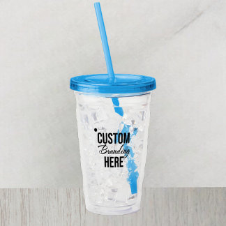 Gepersonaliseerde Logo Blue Acryl Tumbler met stro Drinkbeker