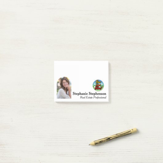 Gepersonaliseerde Logo en Photo Business Arched Li Post-it® Notes (Op bureau)