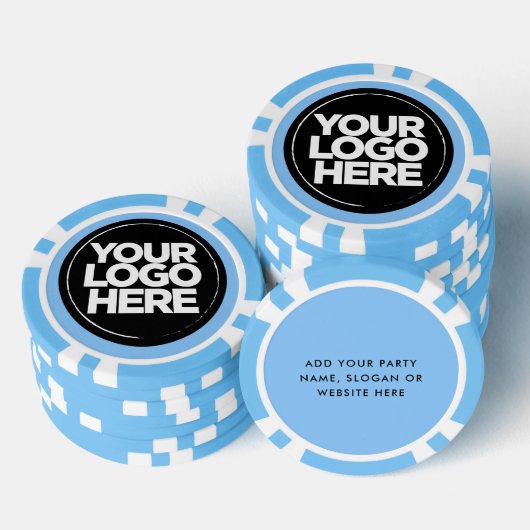Gepersonaliseerde Logo en tekst Cool Light Blue Poker Chips (Opstapeling)