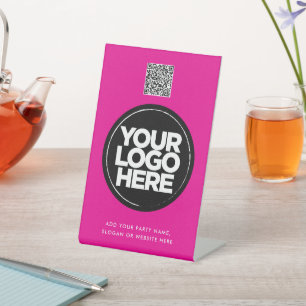 Gepersonaliseerde Logo en Tekst Eenvoudige Qr Code Reclamebord Met Voetstuk