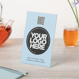 Gepersonaliseerde Logo en Tekst Eenvoudige Qr Code Reclamebord Met Voetstuk