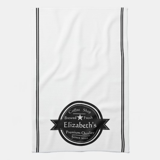 Gepersonaliseerde logo koffiewinkel theedoek (Verticaal)