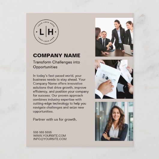 Gepersonaliseerde Logo Photo Modern Beige Business Flyer (Voorkant)