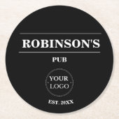 Gepersonaliseerde Logo Pub Bar Naam Jaar Vastgeste Ronde Kartonnen Onderzetter (Voorkant)
