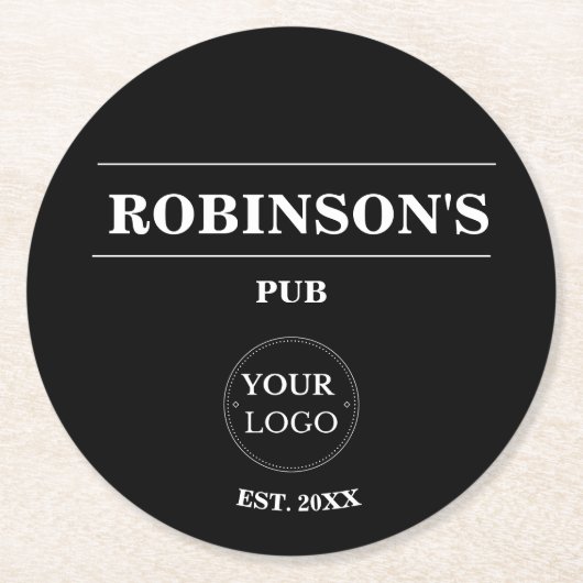 Gepersonaliseerde Logo Pub Bar Naam Jaar Vastgeste Ronde Kartonnen Onderzetter (Voorkant)