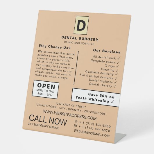 Gepersonaliseerde Logo, tandheelkunde, tandheelkun Reclamebord Met Voetstuk (Voorkant)