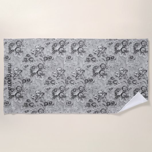 Gepersonaliseerde Lotsa grijze bloemen Strandlaken (Voorkant)