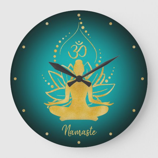 Gepersonaliseerde Lotus & Om Yoga Namaste Aangepas Grote Klok (Voorkant)