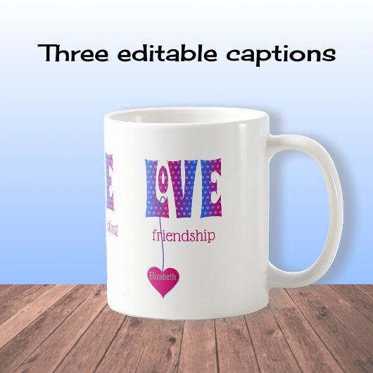 Gepersonaliseerde LOVE blauw roze typografie Koffiemok