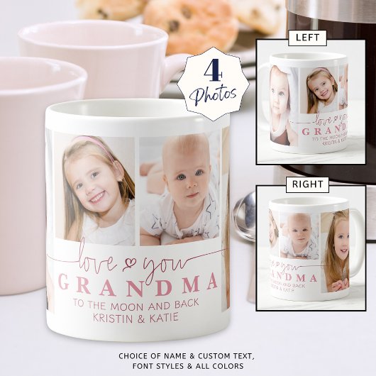 Gepersonaliseerde LOVE YOU GRANDMA 4 Fotoscript Koffiemok