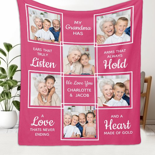 Gepersonaliseerde Love You oma unieke fotocollage Fleece Deken