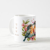 Gepersonaliseerde Lovebirds Omarm aangepaste namen Koffiemok (Voorkant links)