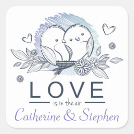 Gepersonaliseerde Lovevogels Paarse Love Wedding Vierkante Sticker