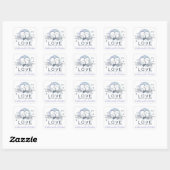 Gepersonaliseerde Lovevogels Paarse Love Wedding Vierkante Sticker (Vel)