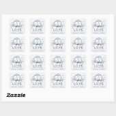 Gepersonaliseerde Lovevogels Paarse Love Wedding Vierkante Sticker (Vel)