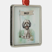 Gepersonaliseerde Lowchen-waterverf Hondenornament Metalen Ornament (Rechts)