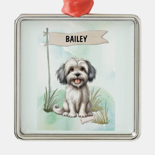 Gepersonaliseerde Lowchen-waterverf Hondenornament Metalen Ornament (Voorkant)