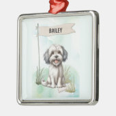Gepersonaliseerde Lowchen-waterverf Hondenornament Metalen Ornament (Links)