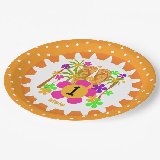 Gepersonaliseerde Luau 1st Happy Birthday Paper-Bo Papieren Bordje (Gekanteld)
