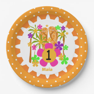 Gepersonaliseerde Luau 1st Happy Birthday Paper-Bo Papieren Bordje