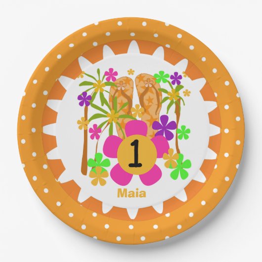 Gepersonaliseerde Luau 1st Happy Birthday Paper-Bo Papieren Bordje (Voorkant)