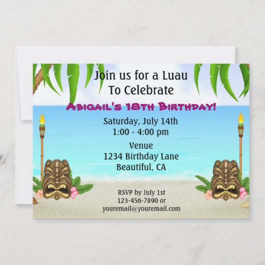 Gepersonaliseerde Luau Verjaardag Uitnodiging (Achterkant)