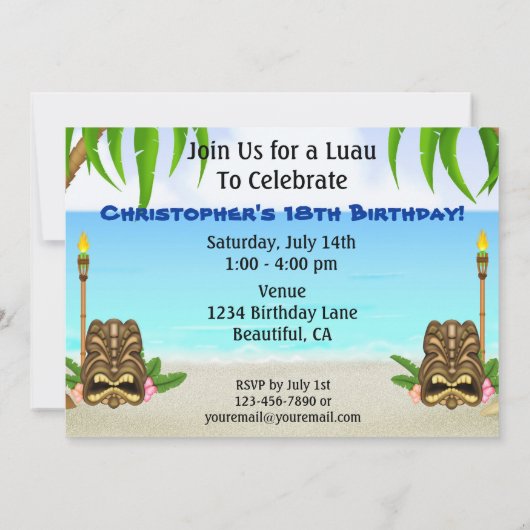 Gepersonaliseerde Luau Verjaardag Uitnodiging (Achterkant)