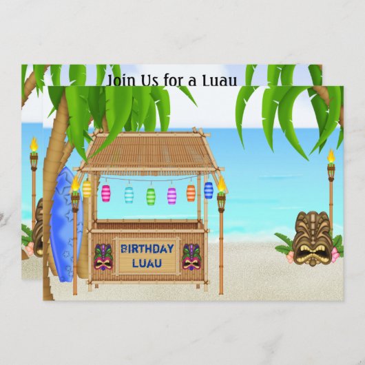 Gepersonaliseerde Luau Verjaardag Uitnodiging (Voorkant / Achterkant)