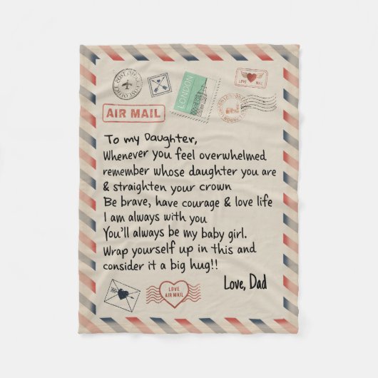 Gepersonaliseerde luchtpost brief aan mijn dochter fleece deken (Voorkant)