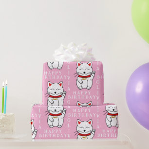 Gepersonaliseerde Lucky Cat Art Gift Wrapping Pape Cadeaupapier