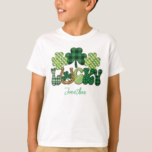 Gepersonaliseerde Lucky St Patricks Day kinder T-shirt (Voorkant)