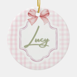 Gepersonaliseerde Lucy Baby Girl Nursery Bow & Gin Keramisch Ornament
