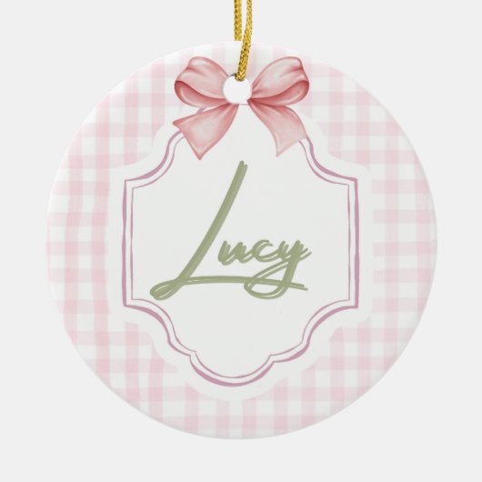Gepersonaliseerde Lucy Baby Girl Nursery Bow & Gin Keramisch Ornament (Voorkant)