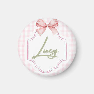 Gepersonaliseerde Lucy Baby Girl Nursery Bow & Gin Magneet