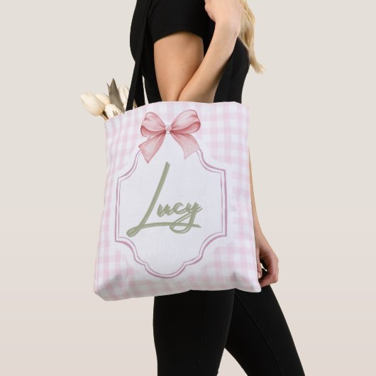 Gepersonaliseerde Lucy Baby Girl Nursery Bow & Gin Tote Bag (Dichtbij)
