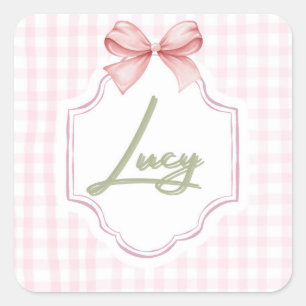 Gepersonaliseerde Lucy Baby Girl Nursery Bow & Gin Vierkante Sticker
