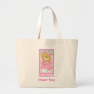Gepersonaliseerde Luiertas met Schattige Roze Beer Grote Tote Bag