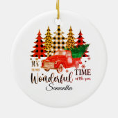 Gepersonaliseerde luipaard print plaid kerstboom keramisch ornament (Achterkant)