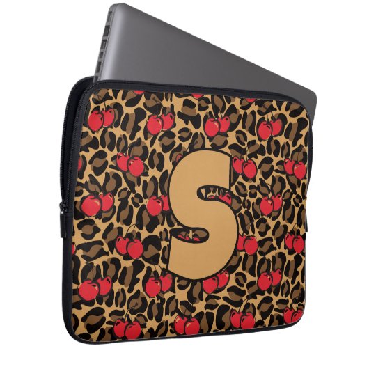Gepersonaliseerde luipaardkersen laptop sleeve (Voorkant Rechts)