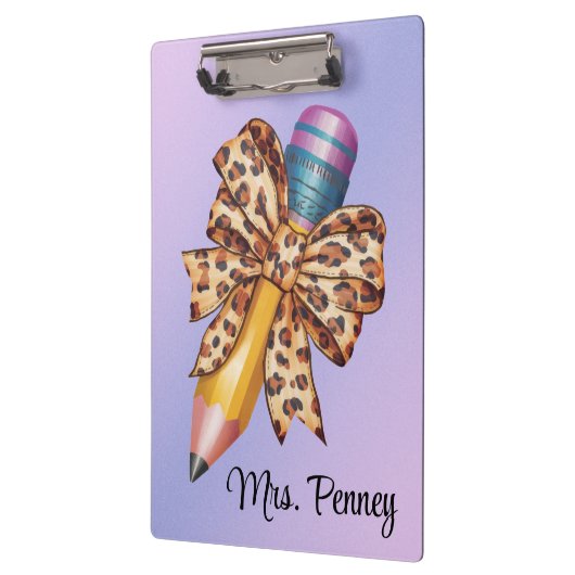 Gepersonaliseerde luipaardprint coquette boog en p klembord (Links)