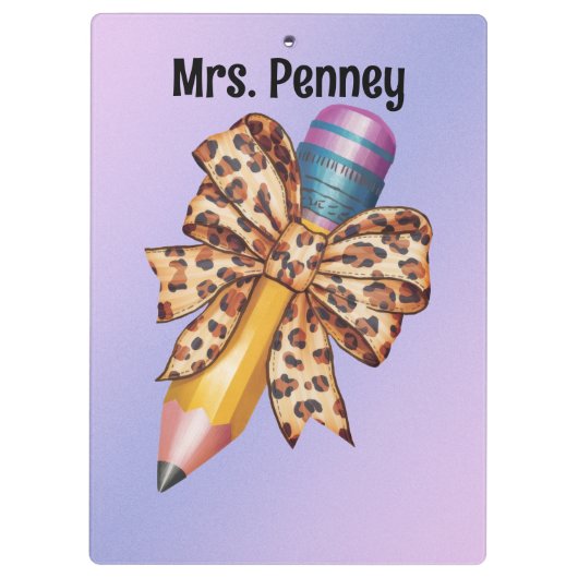 Gepersonaliseerde luipaardprint coquette boog en p klembord (Achterkant)