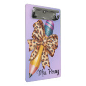 Gepersonaliseerde luipaardprint coquette boog en p mini klembord (Schuin)