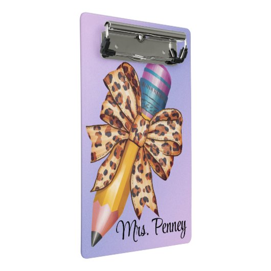 Gepersonaliseerde luipaardprint coquette boog en p mini klembord (Schuin)