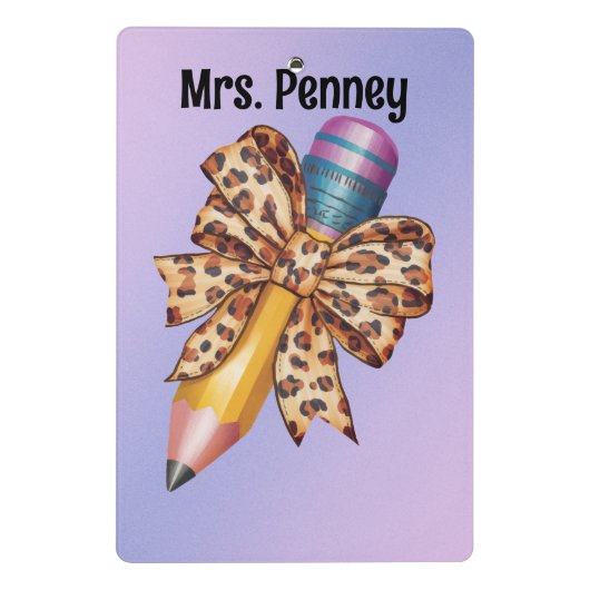 Gepersonaliseerde luipaardprint coquette boog en p mini klembord (Achterkant)