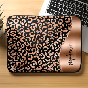 Gepersonaliseerde Luipaardvlekken Rose Goud Zwart Laptop Sleeve