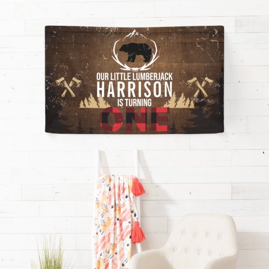 Gepersonaliseerde Lumberjack eerste verjaardag Spandoek (Insitu)