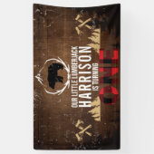 Gepersonaliseerde Lumberjack eerste verjaardag Spandoek (Verticaal)